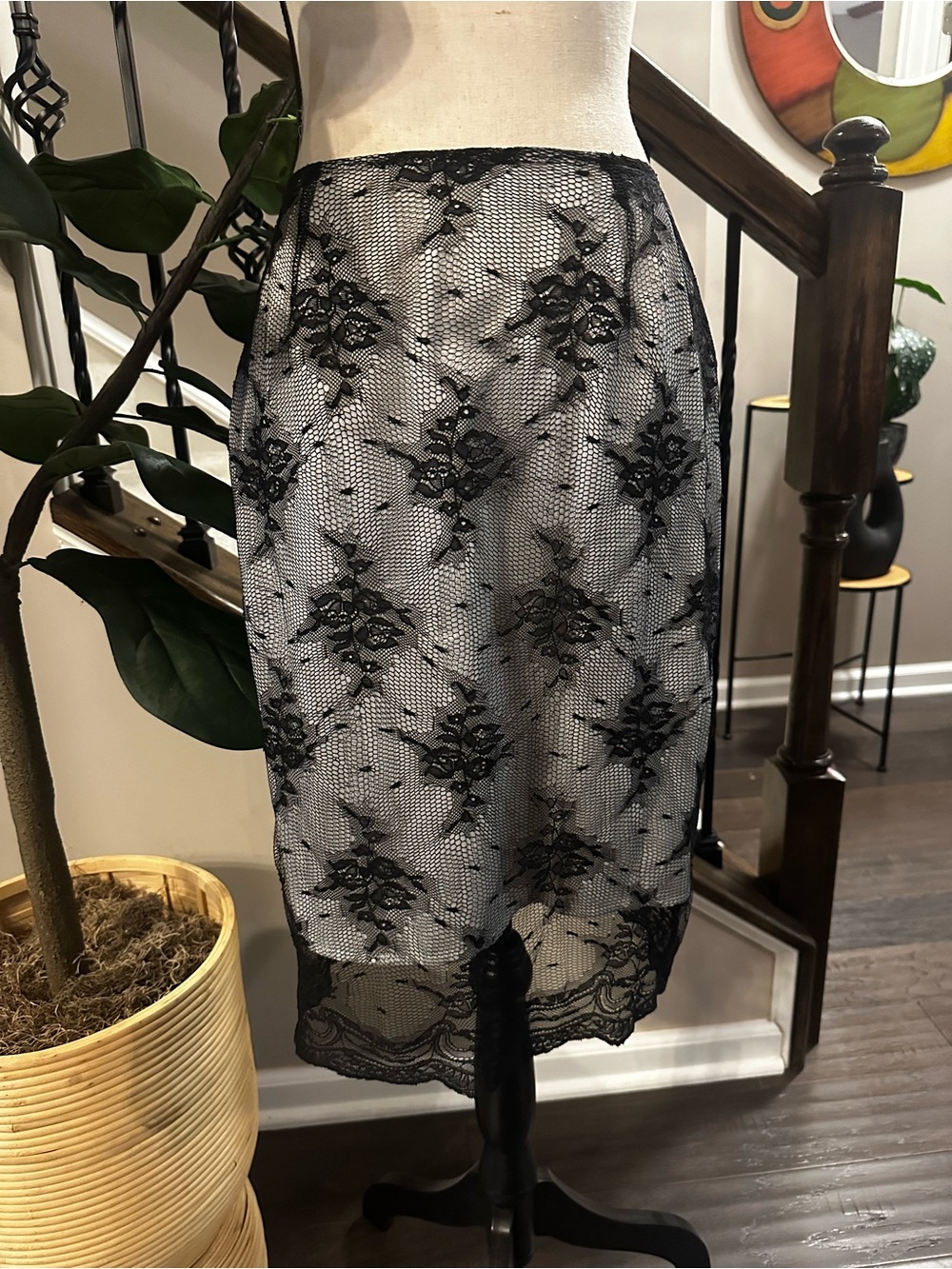 Preview Collection Black Floral Lace Midi Skirt